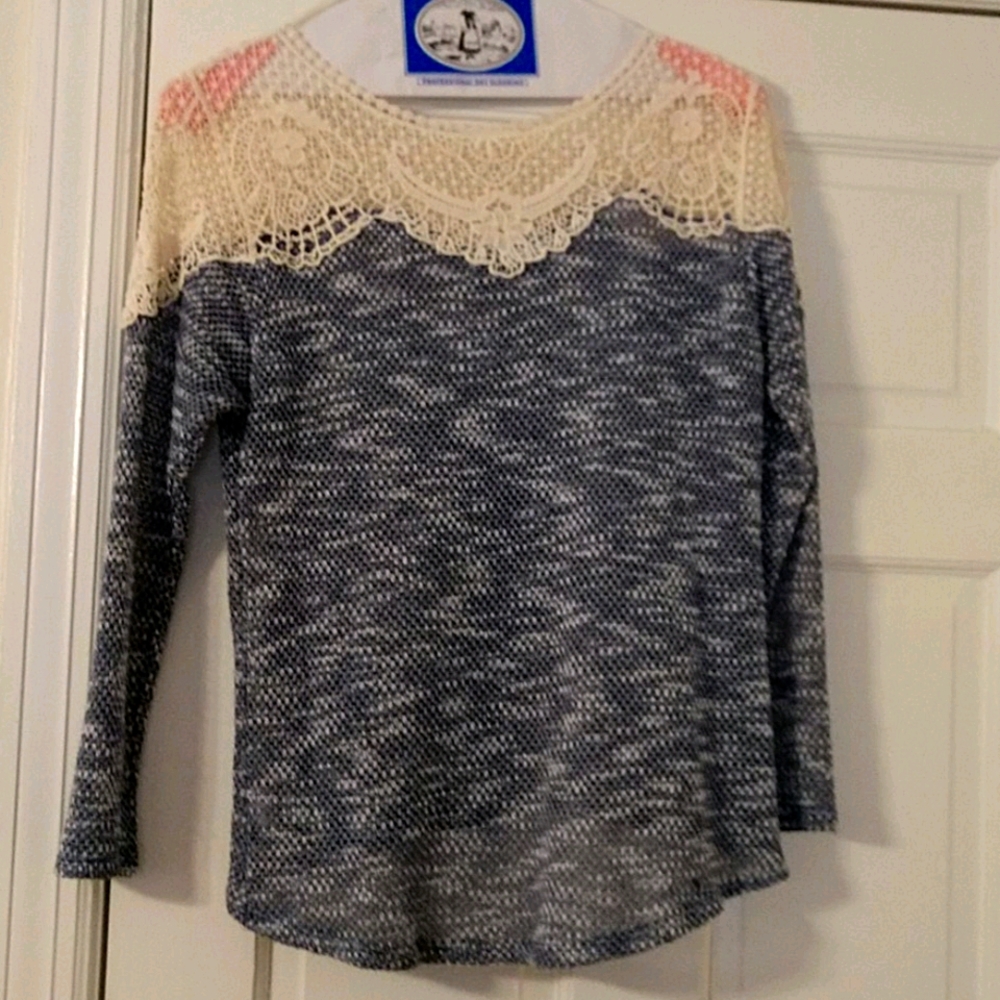 Blue sweater with lace